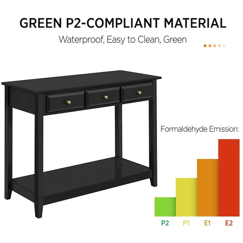 Table console à 3 tiroirs Yaheetech avec étagère de rangement