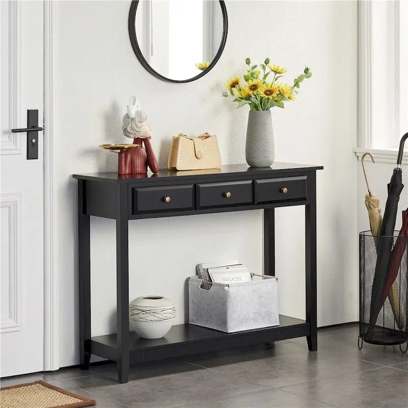 Table console à 3 tiroirs Yaheetech avec étagère de rangement