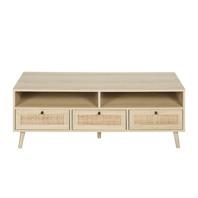 Meuble TV moderne en rotin avec pieds en bois massif
