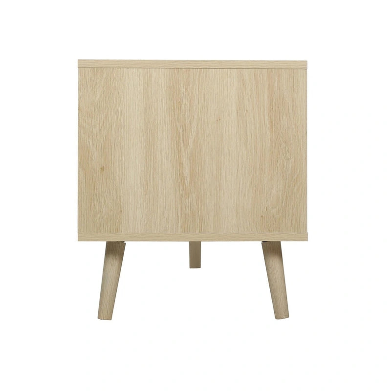 Meuble TV moderne en rotin avec pieds en bois massif