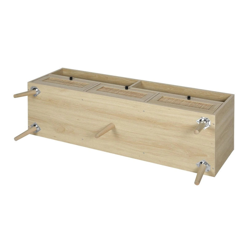 Meuble TV moderne en rotin avec pieds en bois massif