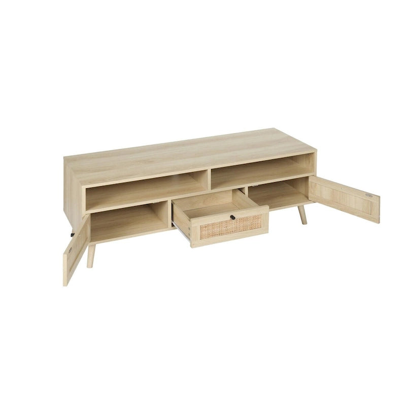 Meuble TV moderne en rotin avec pieds en bois massif