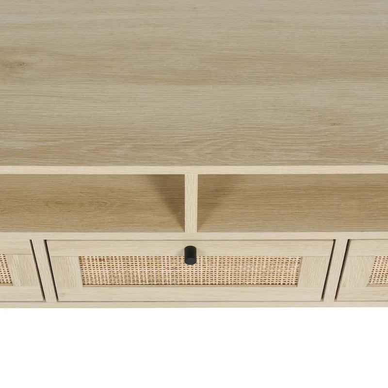 Meuble TV moderne en rotin avec pieds en bois massif