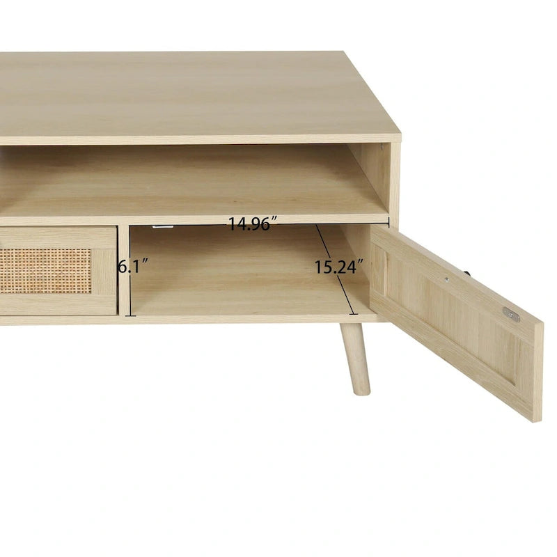 Meuble TV moderne en rotin avec pieds en bois massif