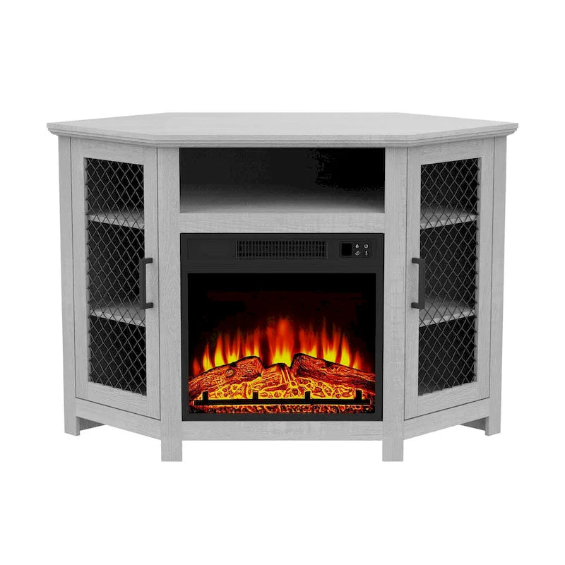 Meuble TV d'angle industriel 45 po avec foyer électrique et console de 17 po