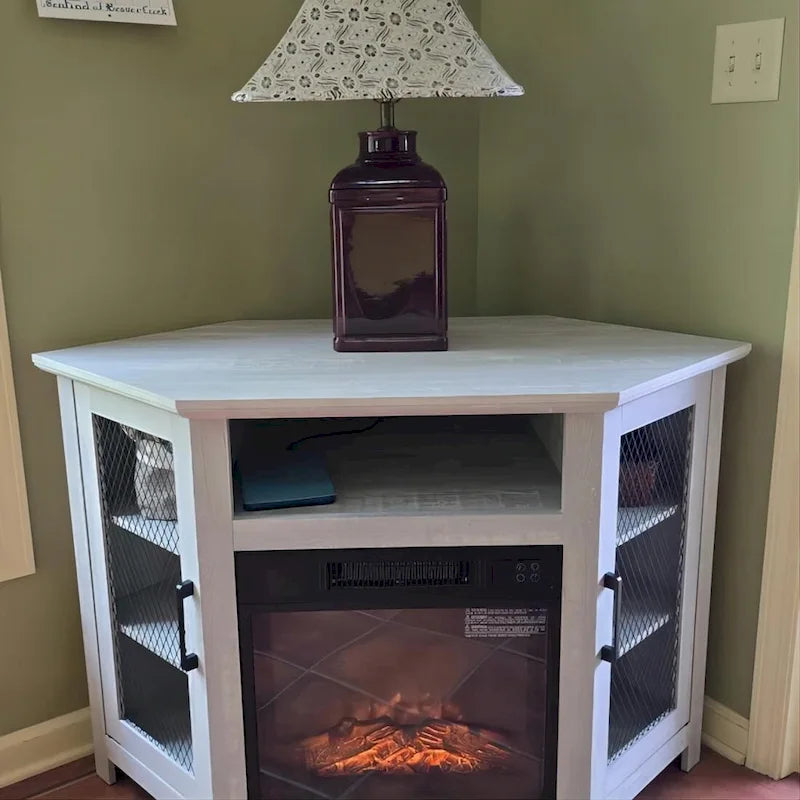 Meuble TV d'angle industriel 45 po avec foyer électrique et console de 17 po