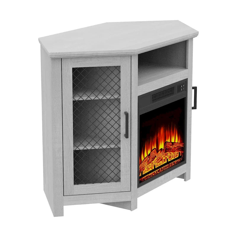 Meuble TV d'angle industriel 45 po avec foyer électrique et console de 17 po