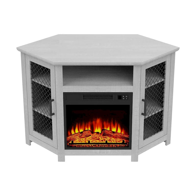 Meuble TV d'angle industriel 45 po avec foyer électrique et console de 17 po