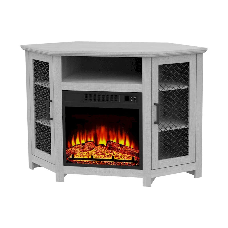 Meuble TV d'angle industriel 45 po avec foyer électrique et console de 17 po