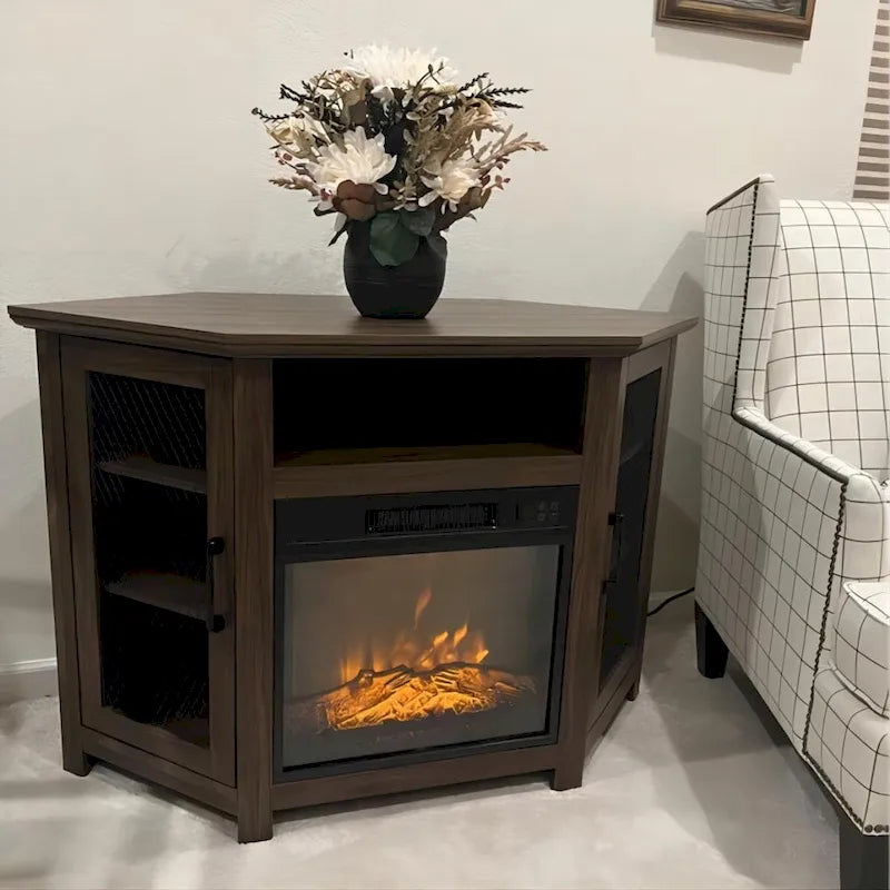 Meuble TV d'angle industriel 45 po avec foyer électrique et console de 17 po