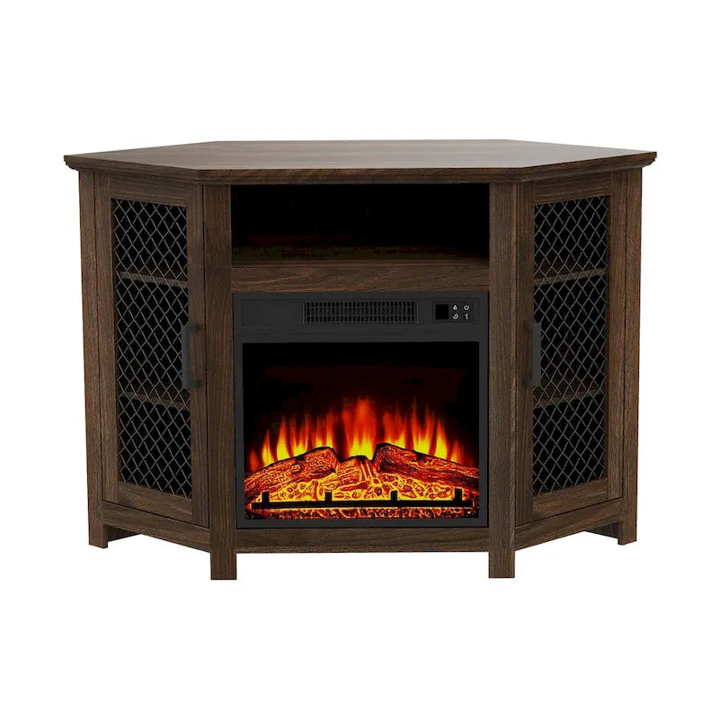 Meuble TV d'angle industriel 45 po avec foyer électrique et console de 17 po