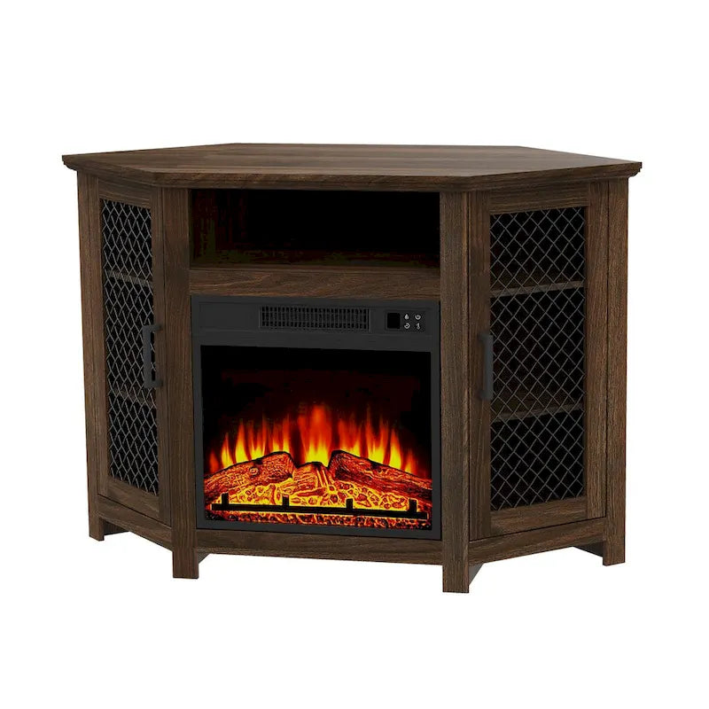 Meuble TV d'angle industriel 45 po avec foyer électrique et console de 17 po