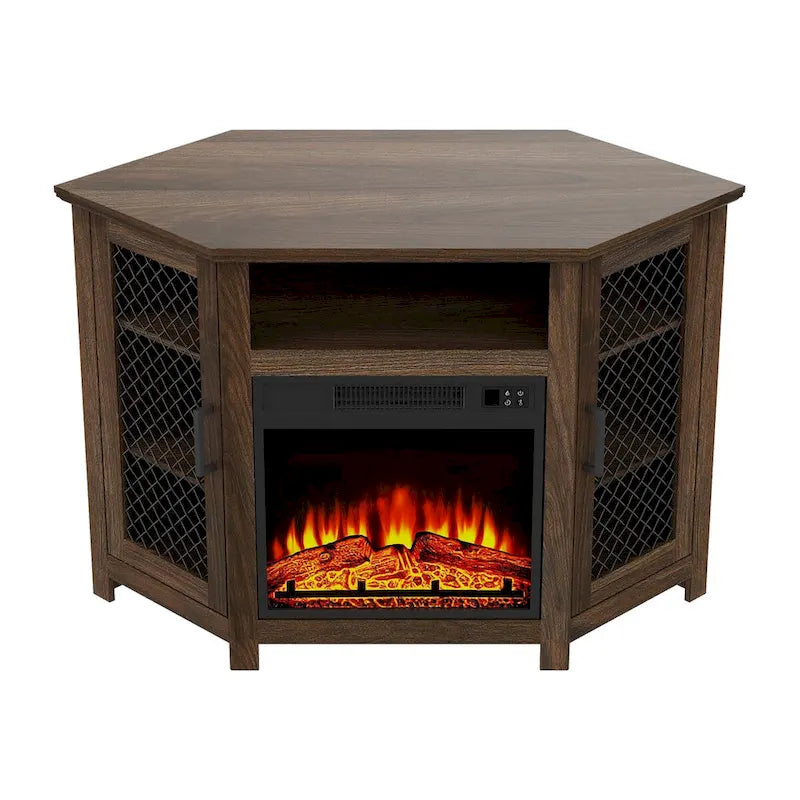 Meuble TV d'angle industriel 45 po avec foyer électrique et console de 17 po