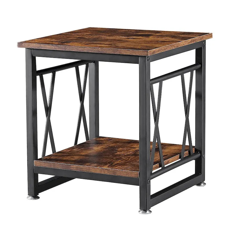 Table d'appoint industrielle en bois Ledel avec étagère de rangement