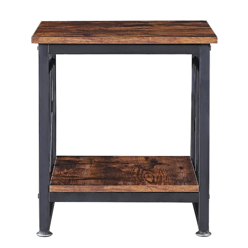 Table d'appoint industrielle en bois Ledel avec étagère de rangement