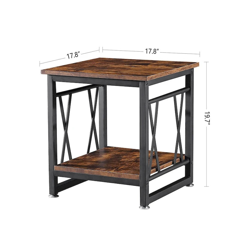 Table d'appoint industrielle en bois Ledel avec étagère de rangement