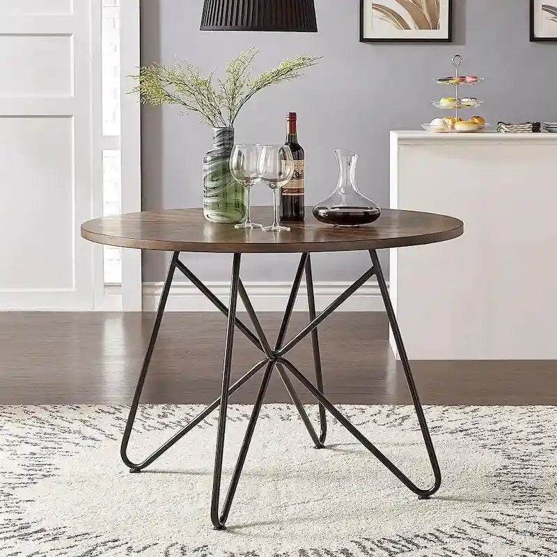 Table ou ensemble de salle à manger rond Mabel de 42 po en fer et bois par iNSPIRE Q Modern