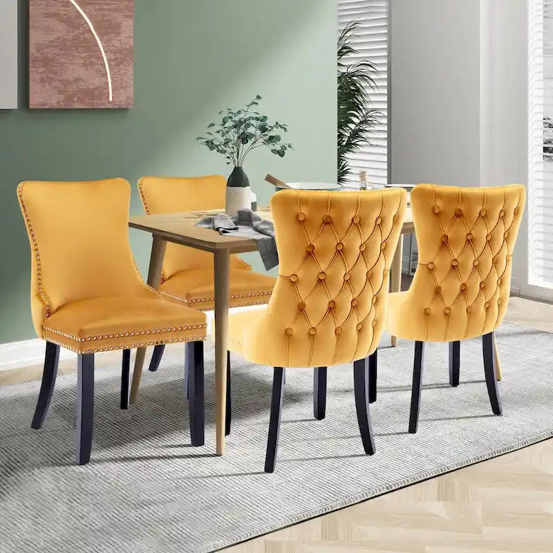 Lot de 2 chaises de salle à manger KATA à oreilles rembourrées en velours