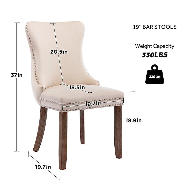 Lot de 2 chaises de salle à manger KATA à oreilles rembourrées en velours