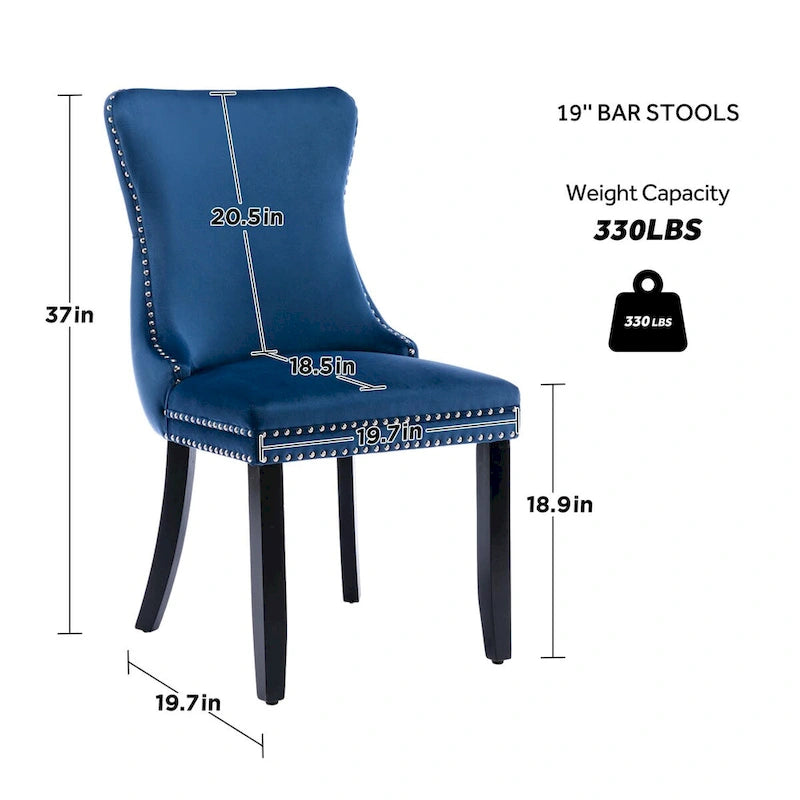 Lot de 2 chaises de salle à manger KATA à oreilles rembourrées en velours