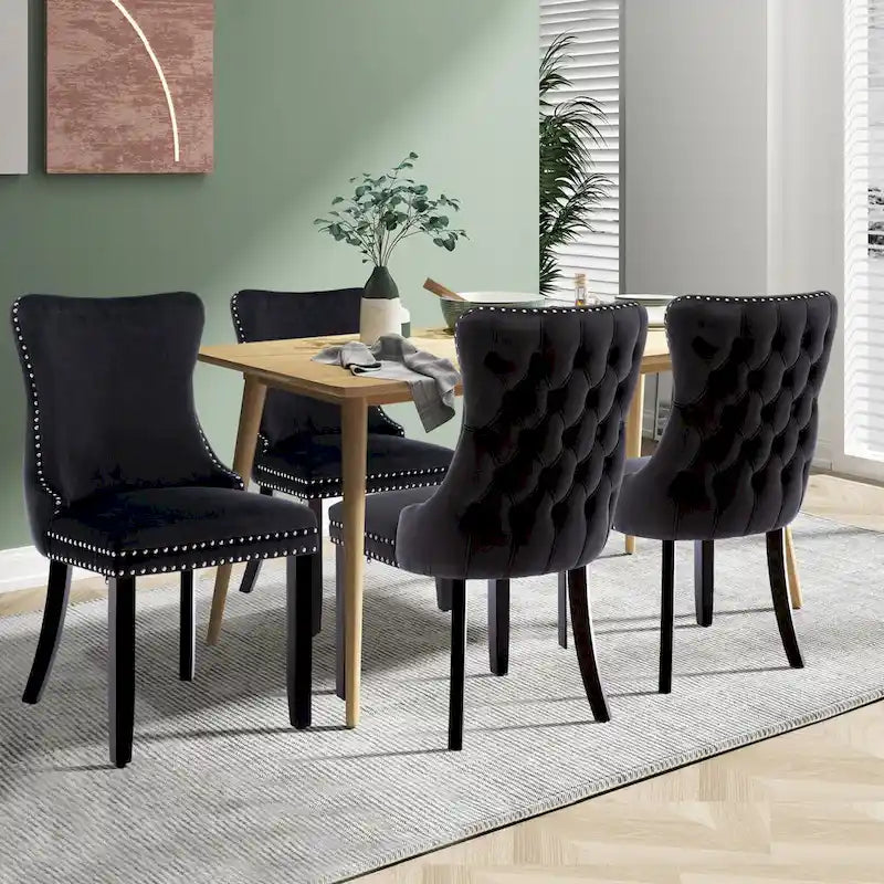 Lot de 2 chaises de salle à manger KATA à oreilles rembourrées en velours