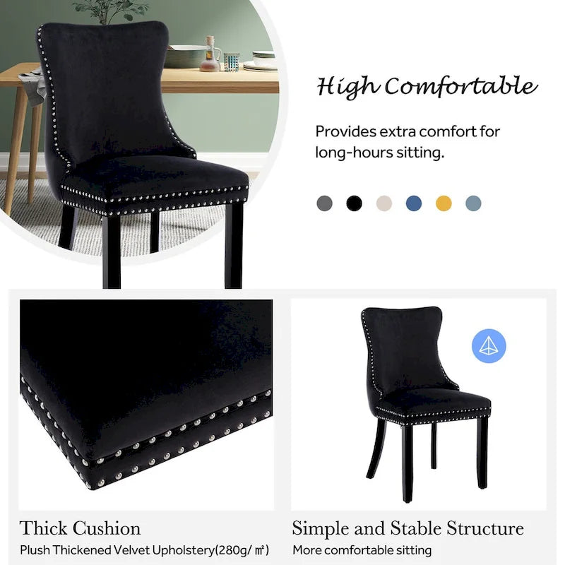 Lot de 2 chaises de salle à manger KATA à oreilles rembourrées en velours