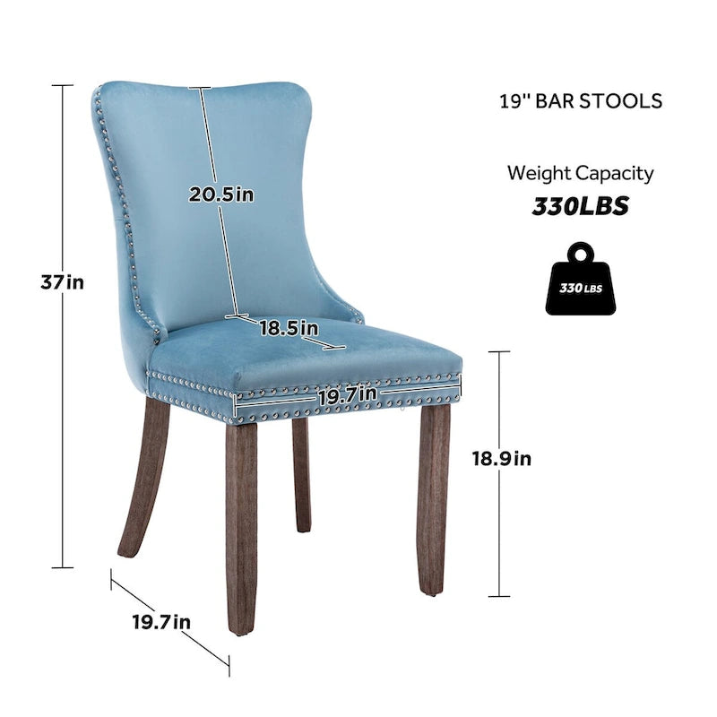 Lot de 2 chaises de salle à manger KATA à oreilles rembourrées en velours