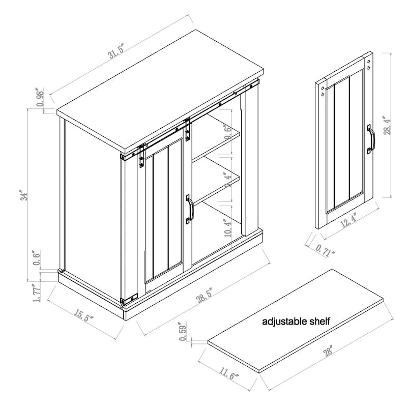 Meuble de rangement coulissant style porte de grange de 32 po de largeur