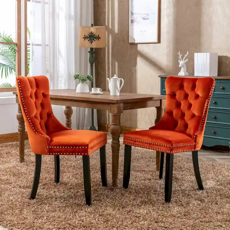 Set of 2 Modern High-End Tufted Solid Wood Upholstered Dining Chair with Nailhead Trim