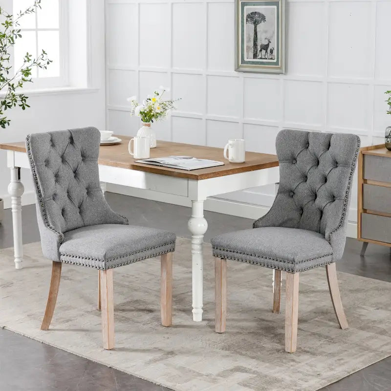Lot de 2 chaises de salle à manger modernes haut de gamme capitonnées en bois massif avec garniture cloutée