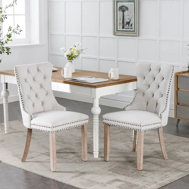 Lot de 2 chaises de salle à manger modernes haut de gamme capitonnées en bois massif avec garniture cloutée