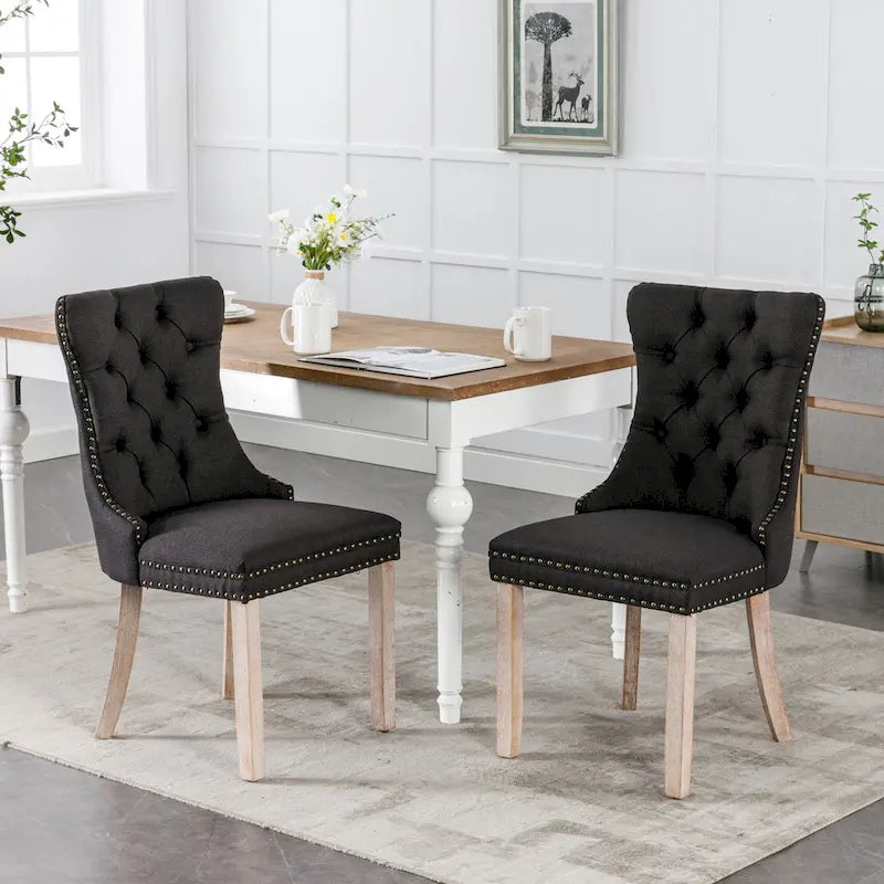Lot de 2 chaises de salle à manger modernes haut de gamme capitonnées en bois massif avec garniture cloutée