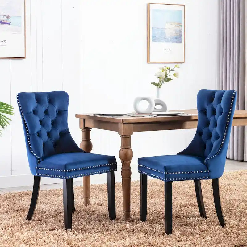 Lot de 2 chaises de salle à manger modernes haut de gamme capitonnées en bois massif avec garniture cloutée
