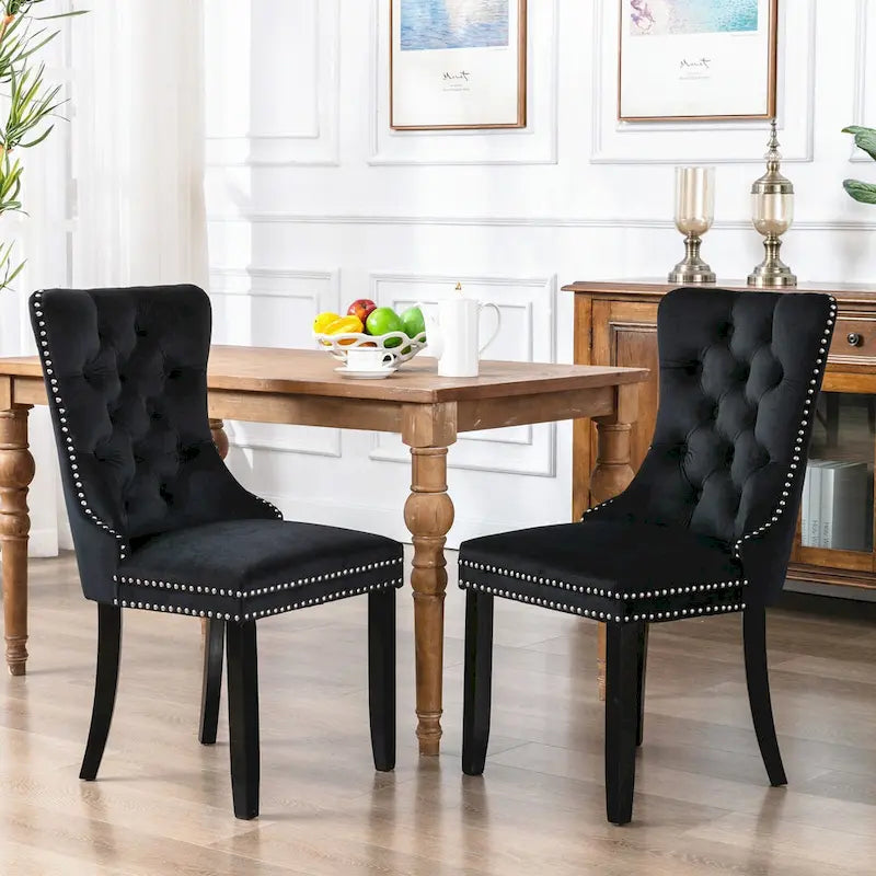 Lot de 2 chaises de salle à manger modernes haut de gamme capitonnées en bois massif avec garniture cloutée