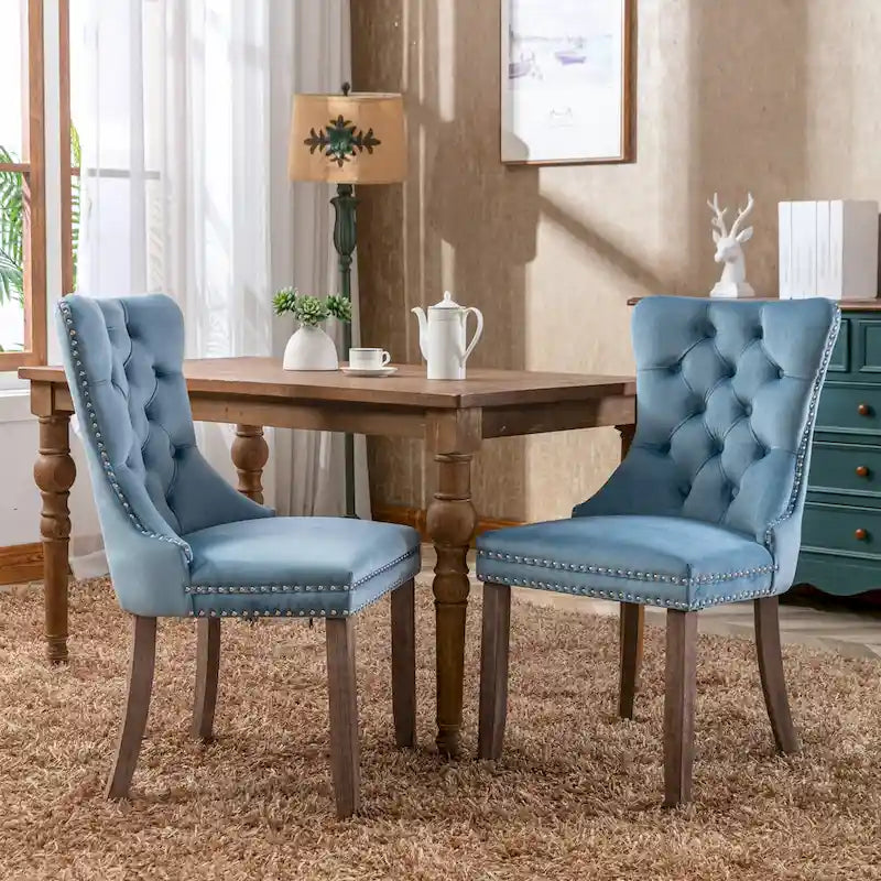 Lot de 2 chaises de salle à manger modernes haut de gamme capitonnées en bois massif avec garniture cloutée