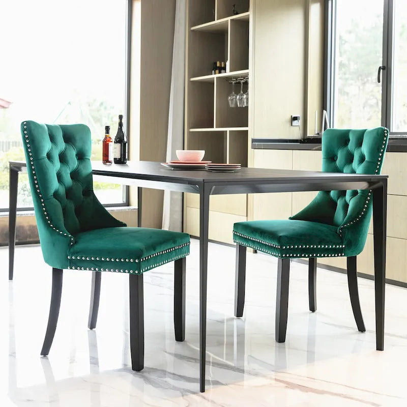 Lot de 2 chaises de salle à manger modernes haut de gamme capitonnées en bois massif avec garniture cloutée