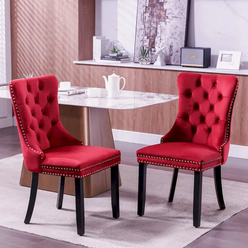Lot de 2 chaises de salle à manger modernes haut de gamme capitonnées en bois massif avec garniture cloutée
