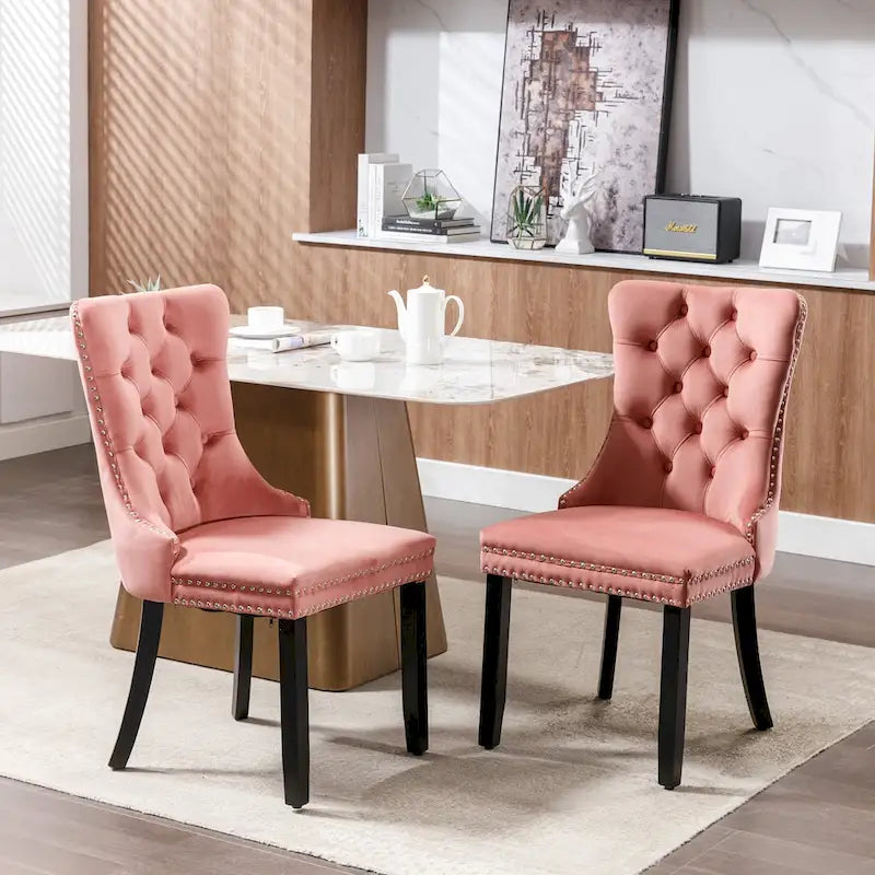 Lot de 2 chaises de salle à manger modernes haut de gamme capitonnées en bois massif avec garniture cloutée