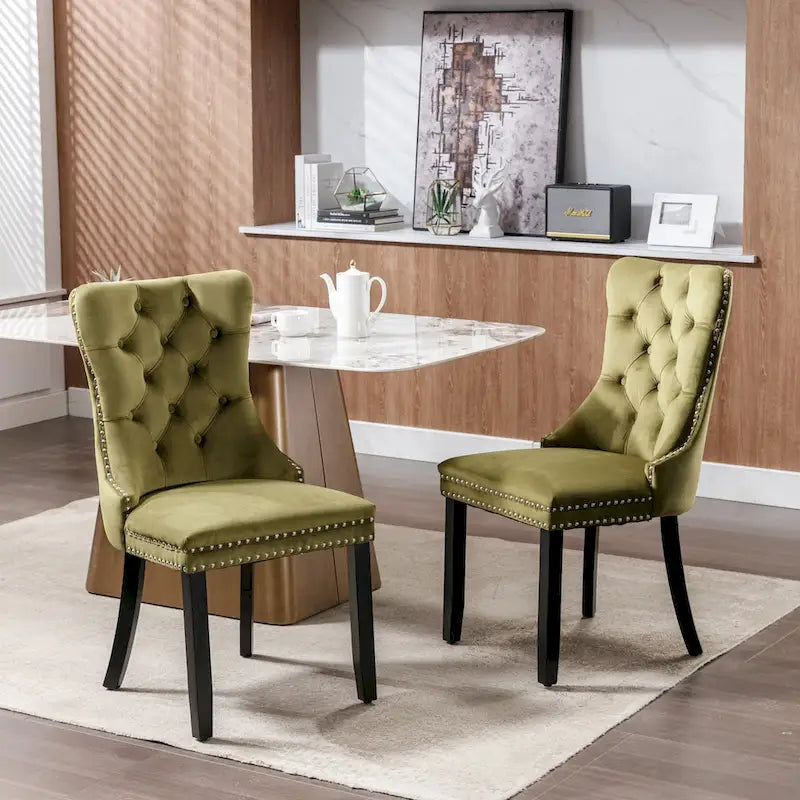 Lot de 2 chaises de salle à manger modernes haut de gamme capitonnées en bois massif avec garniture cloutée