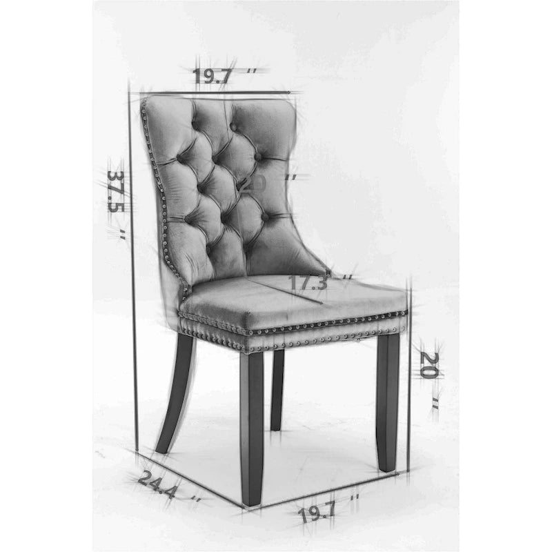 Lot de 2 chaises de salle à manger modernes haut de gamme capitonnées en bois massif avec garniture cloutée