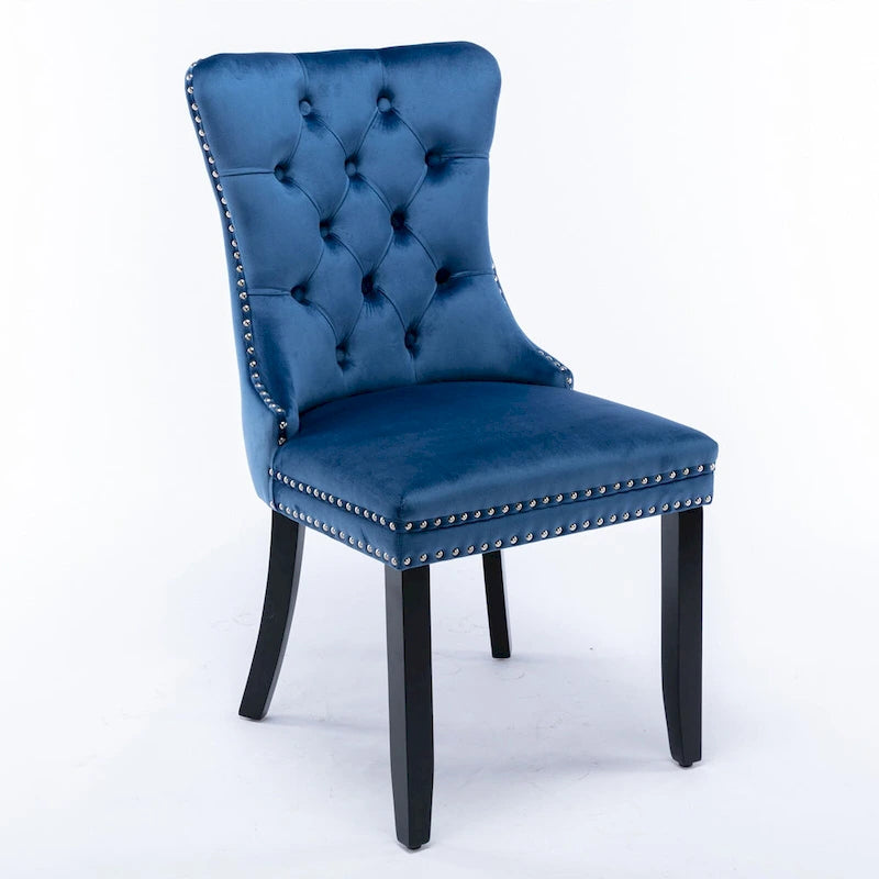 Lot de 2 chaises de salle à manger modernes haut de gamme capitonnées en bois massif avec garniture cloutée