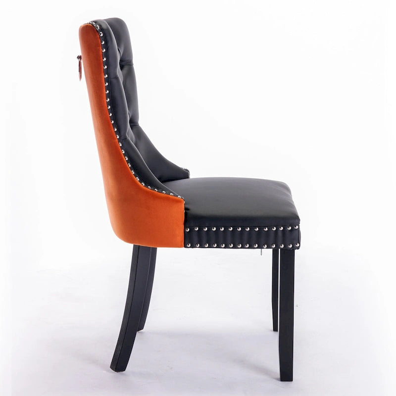 Lot de 2 chaises de salle à manger modernes haut de gamme capitonnées en bois massif avec garniture cloutée