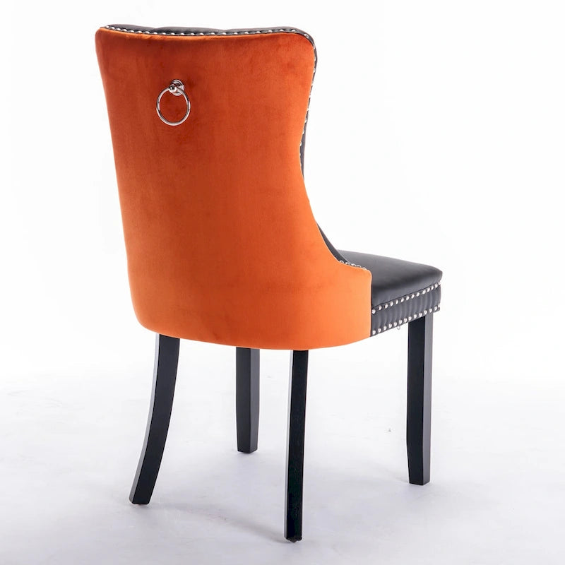 Lot de 2 chaises de salle à manger modernes haut de gamme capitonnées en bois massif avec garniture cloutée