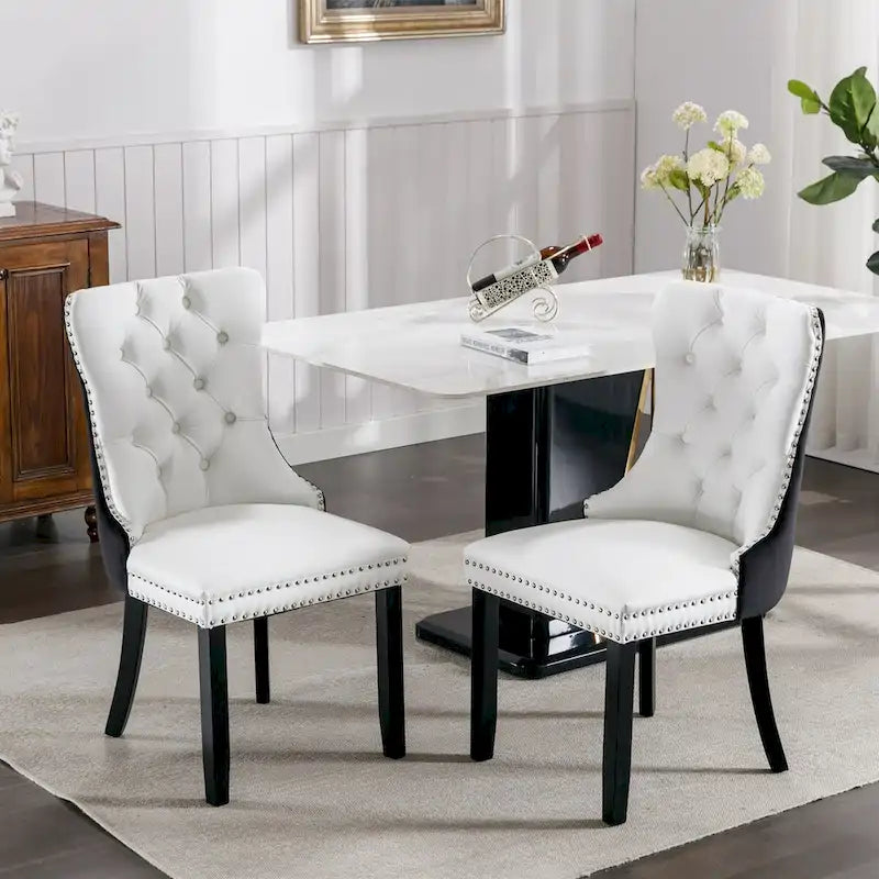 Chaise de salle à manger capitonnée haut de gamme avec garniture cloutée, lot de 2