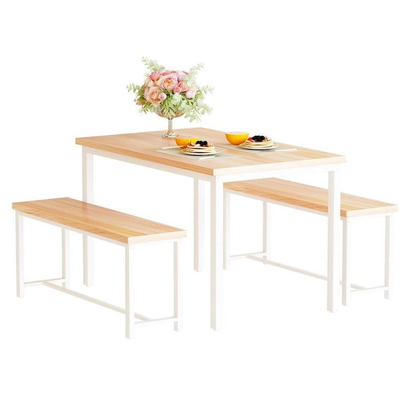 Mieres – Ensemble table et 2 bancs pour salle à manger, style industriel vintage, 3 pièces, pour cuisine, salle à manger, bar, peu encombrant