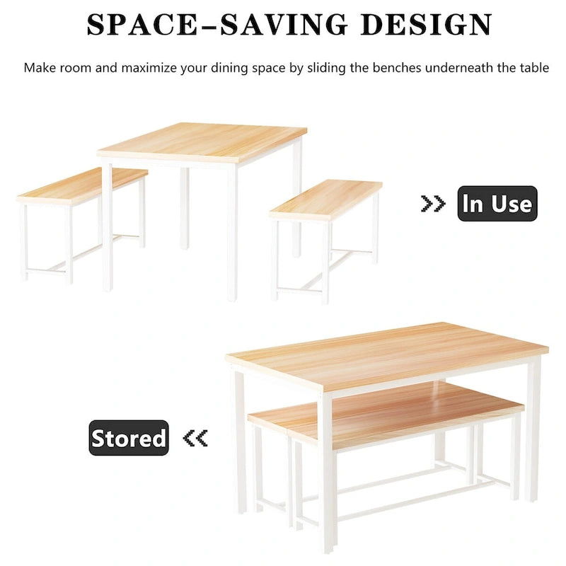 Mieres – Ensemble table et 2 bancs pour salle à manger, style industriel vintage, 3 pièces, pour cuisine, salle à manger, bar, peu encombrant