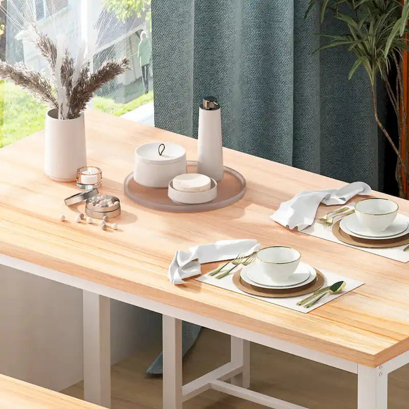 Mieres – Ensemble table et 2 bancs pour salle à manger, style industriel vintage, 3 pièces, pour cuisine, salle à manger, bar, peu encombrant