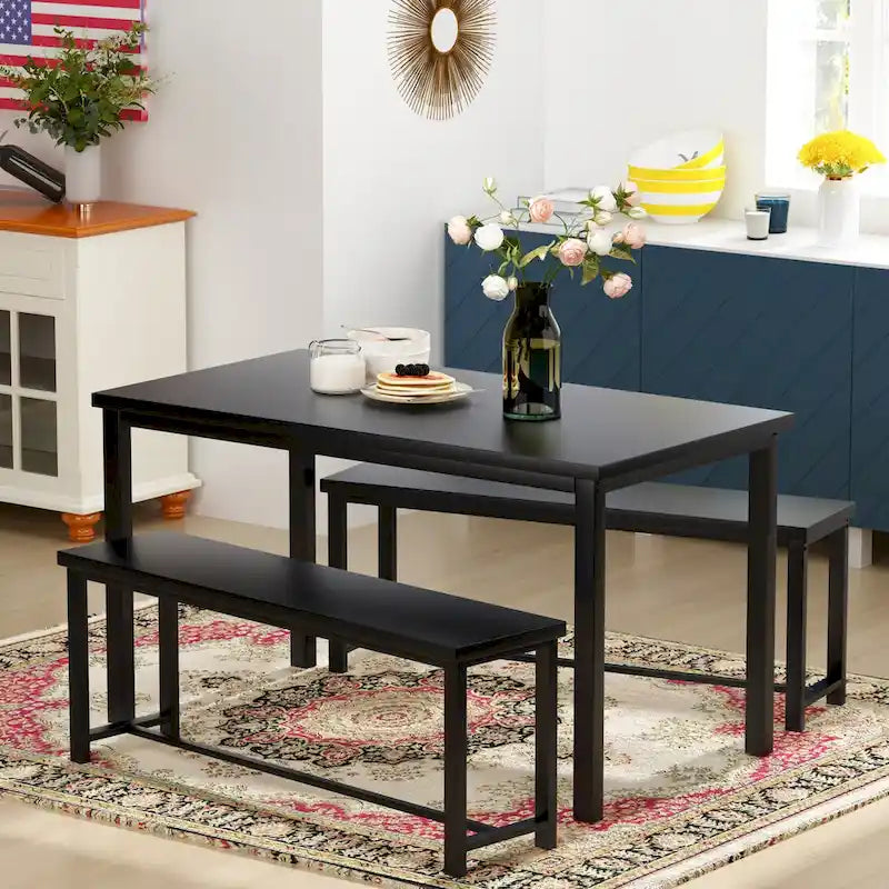 Mieres – Ensemble table et 2 bancs pour salle à manger, style industriel vintage, 3 pièces, pour cuisine, salle à manger, bar, peu encombrant