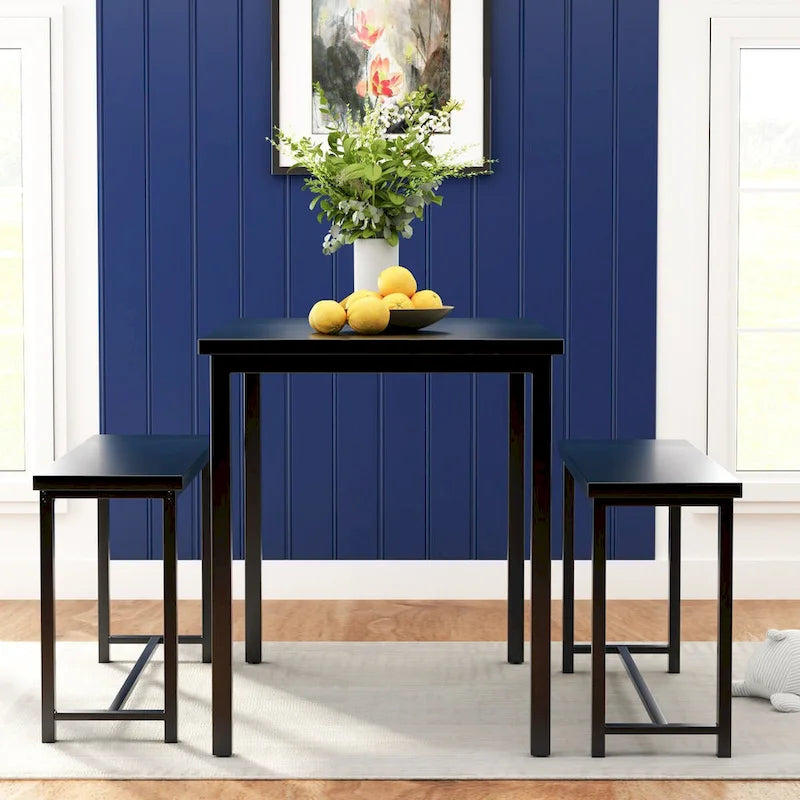 Mieres – Ensemble table et 2 bancs pour salle à manger, style industriel vintage, 3 pièces, pour cuisine, salle à manger, bar, peu encombrant
