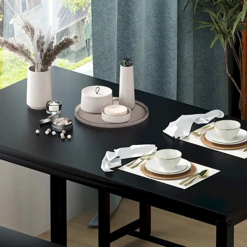 Mieres – Ensemble table et 2 bancs pour salle à manger, style industriel vintage, 3 pièces, pour cuisine, salle à manger, bar, peu encombrant